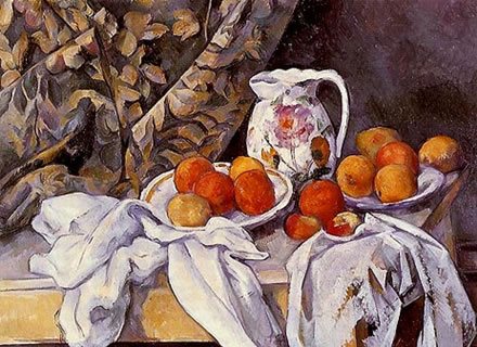 Still Life with Curtain and Flowered Pitcher