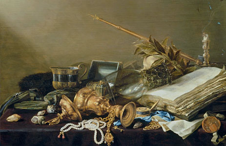 Vanitas Still Life with Overturned Gilded Cup and Chain