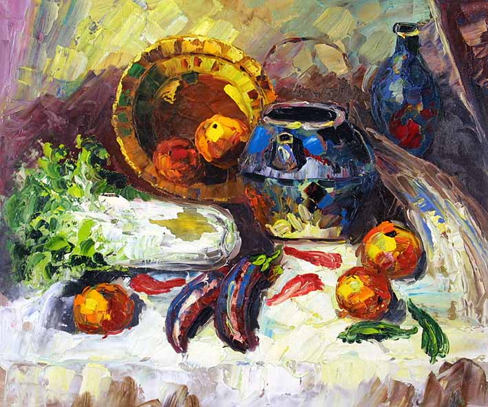 Still Life with Pottery, Vegetables, and Fruit Pieces