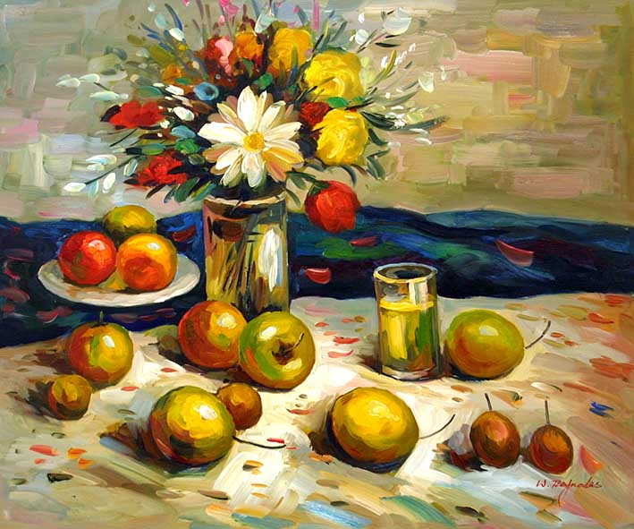 Still Life with a Flower Bouquet and Fruit Pieces