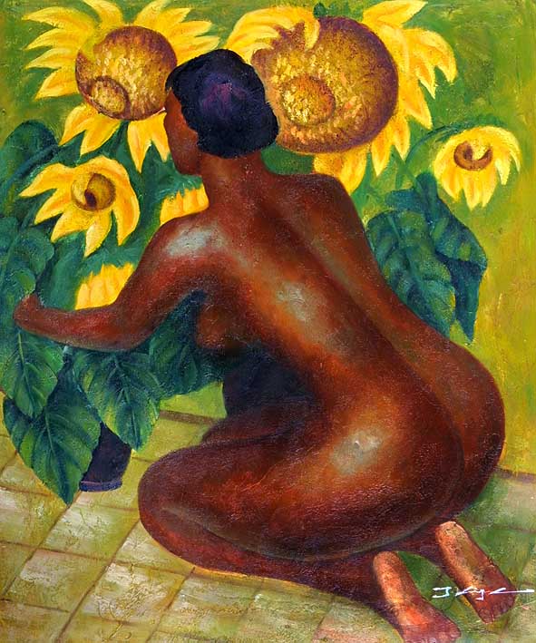 Nude with Sunflowers