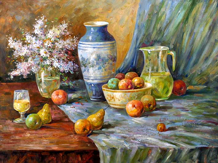Still Life with Fruit and Flowers on Table,oil paintings online
