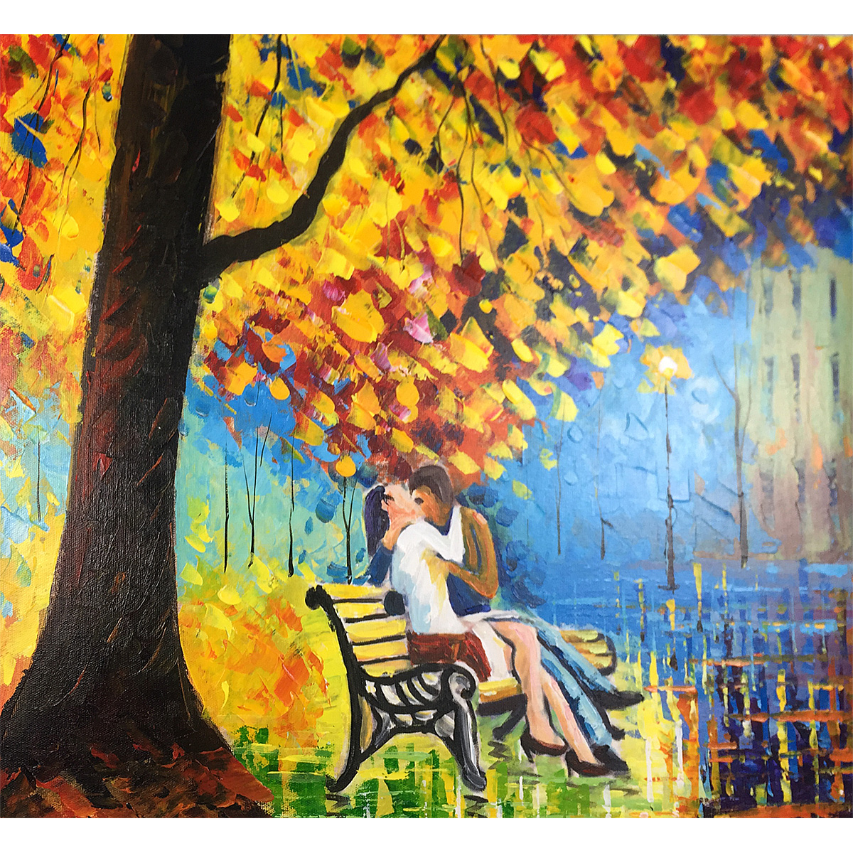 Modern Paintings Golden Leaves Abstract Hand Painted Oil Painting On Canvas Landscape Artwork Wood