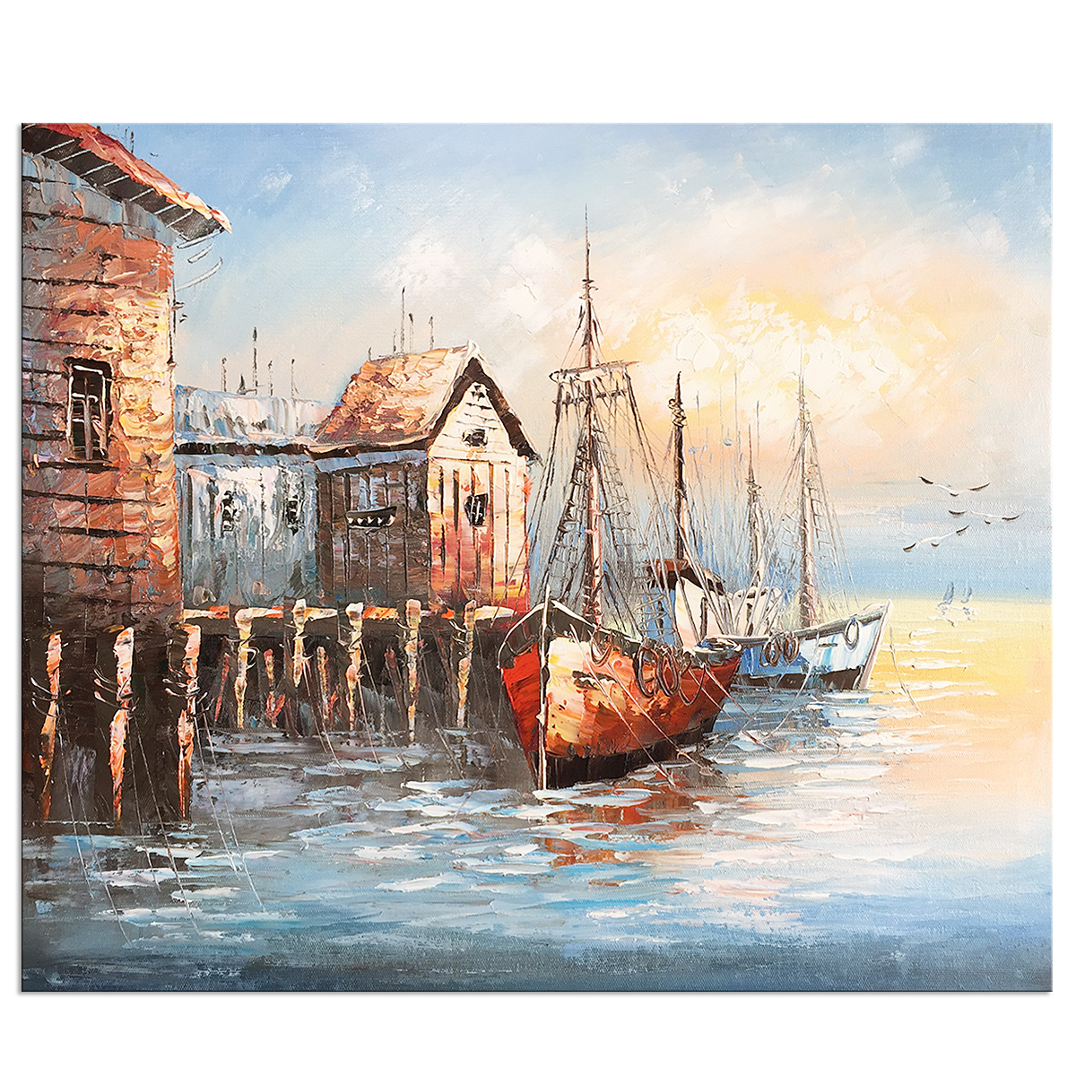 Oil Paintings Hand Painted on Canvas Wall Art Modern Contemporary Abstract Landscape Sea view Boat