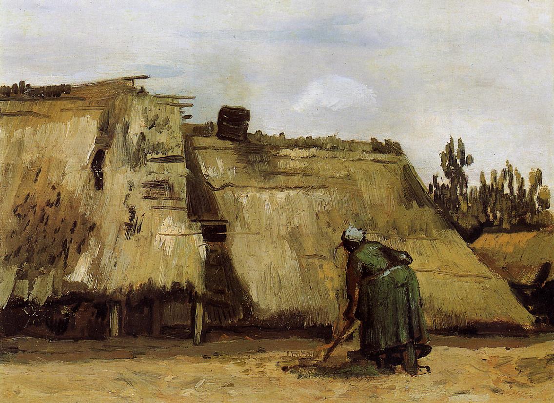 Cottage with Woman Digging