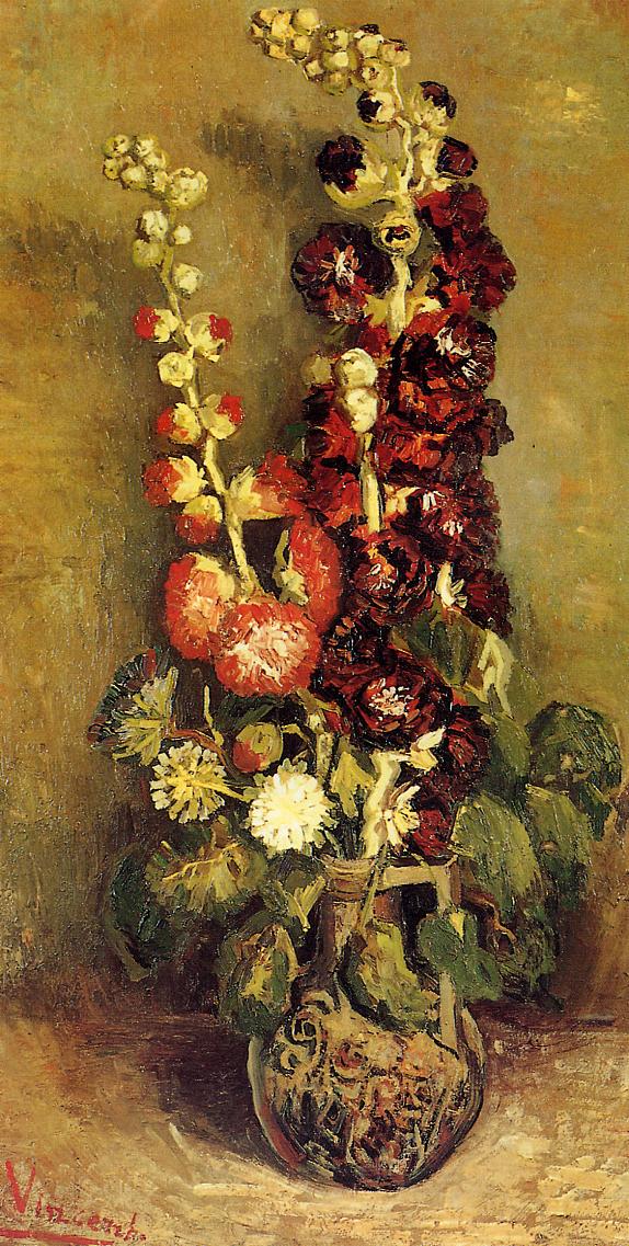 Vase with Hollyhocks