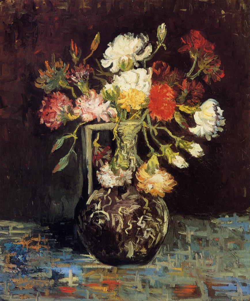 Vase with White and Red Carnations