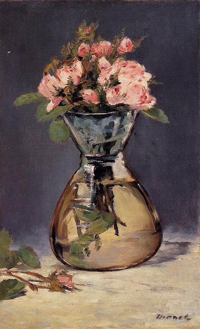 Mosee Roses in a Vase