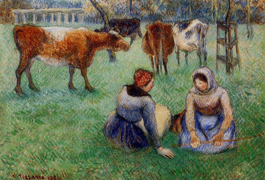 Seated Peasants Watching Cows