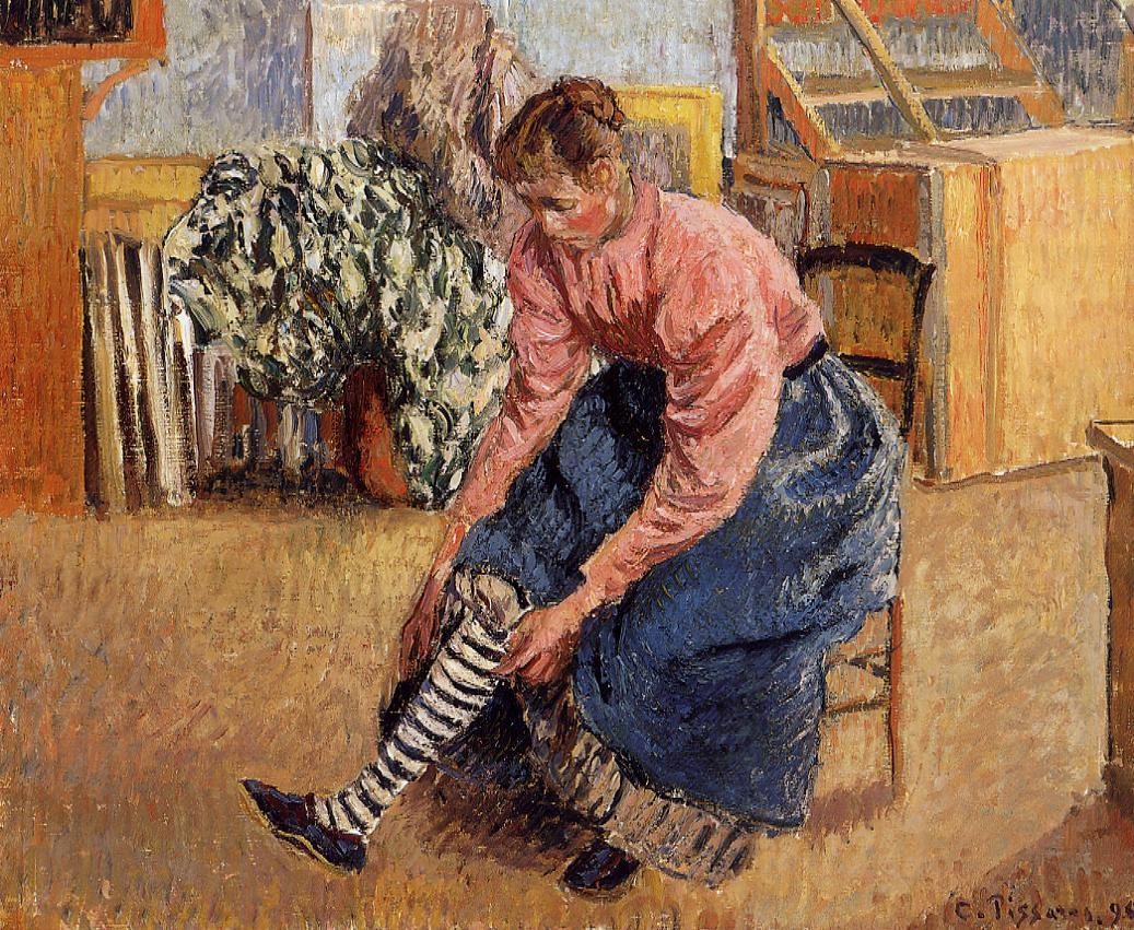 Woman Putting on Her Stockings