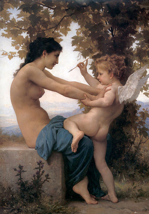 Oil Painting Reproduction of Bouguereau- Young Girl Defending herself against Cupid