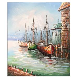 Modern Hand Painted Oil Paintings on Canvas Stretched and Framed Contemporary Abstract Boat Artwork