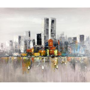 Modern Paintings High-Rise Buildings Hand Painted Abstract Oil Paintings on Canvas Stretched and