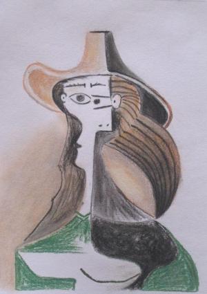 Pablo Picasso black green face chorcoal