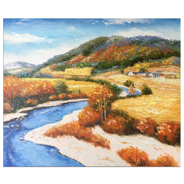 Hand Painted Abstract River Landscape Artwork Oil Paintings on Canvas Wall Art for Living Room