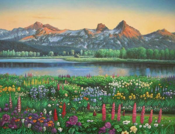 Lake,snow,flower landscape oil painting