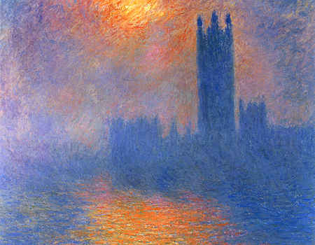 Houses of Parliament, London, Sun Breaking Through the Fog