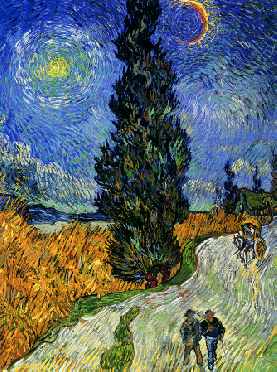 Road with Men Walking, Carriage, Cypress, Star and Crescent Moon