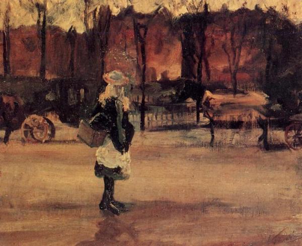 A Girl in the Street, Two Coaches in the Background