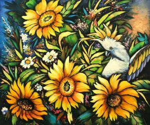 Cockatoo Among Giant Flowers